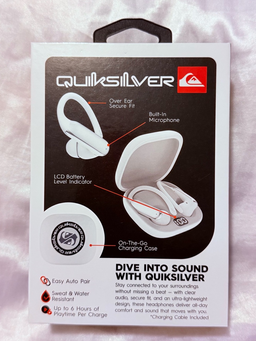 Quiksilver White Over-Ear Wireless Earbud Headphones with Charging Case